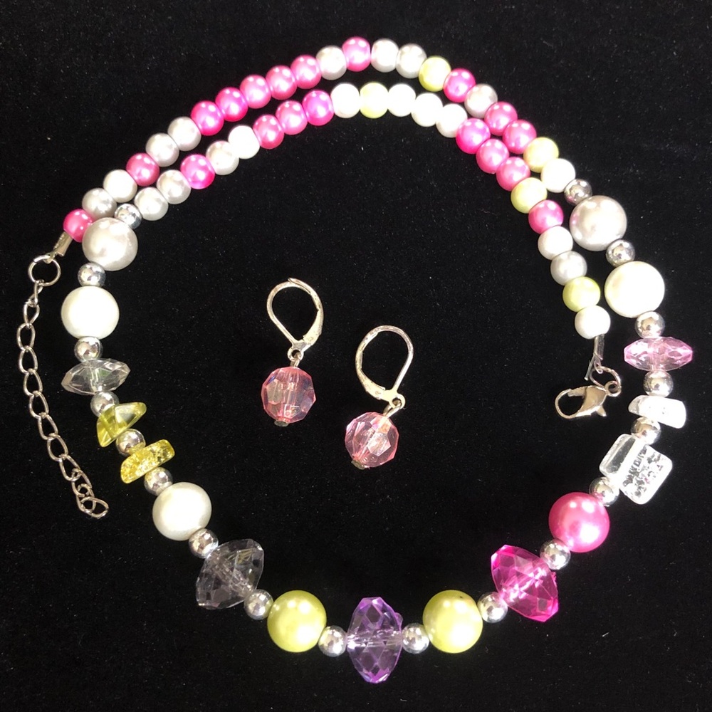 Pearl bead necklace and earrings